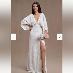 BHLDN Eleanora V-Neck Open-Back Sequin Column Gown